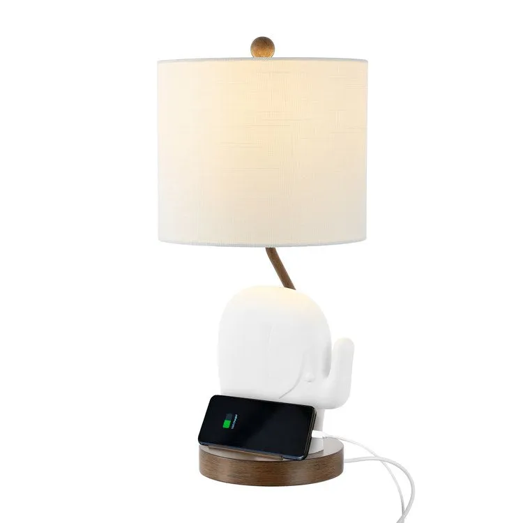 Ellie 20.25" Designer Elephant LED Kid's Table Lamp with Phone Stand and USB Charging Port - White