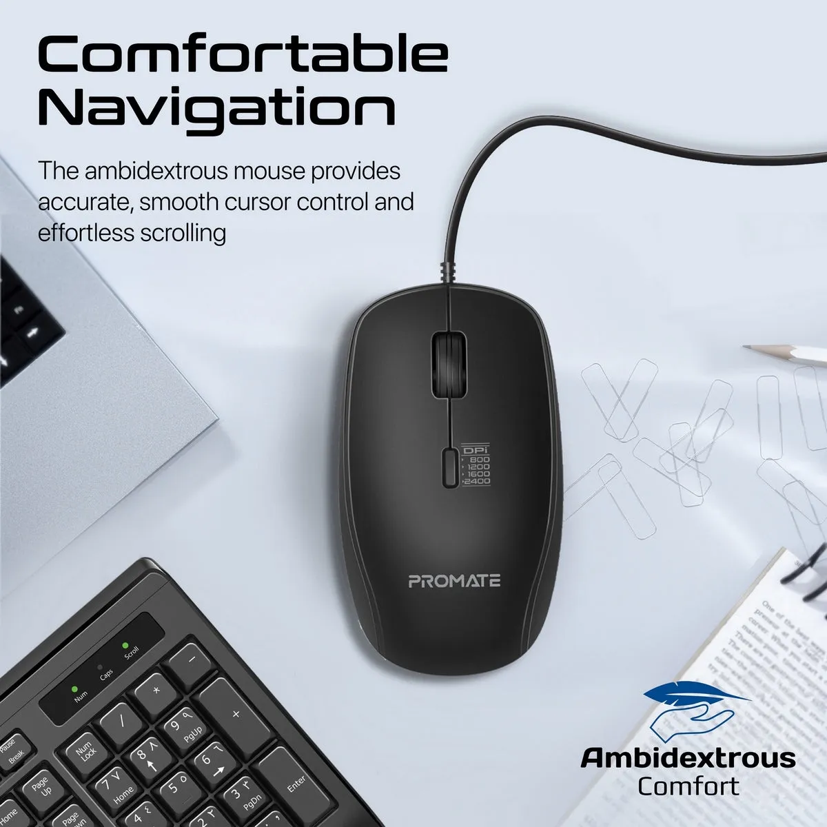 ErgoComfort™ Wired Keyboard with Media Keys and 2400 DPI Mouse