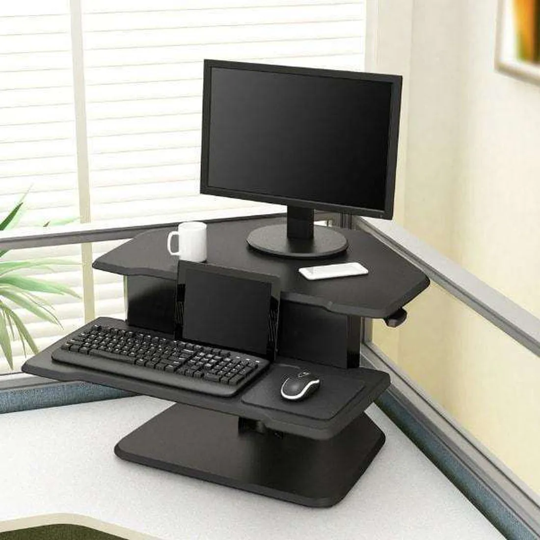 Eureka Ergonomic 28 Inch Corner Standing Desk Converter ERK-DCC-28C, Cherry