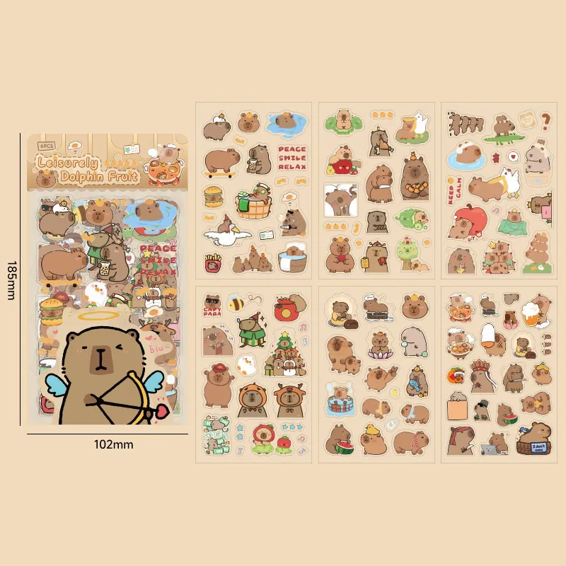 Funny Capybara Sticker Set, 6 Sheets, Water bottle Laptop Sticker