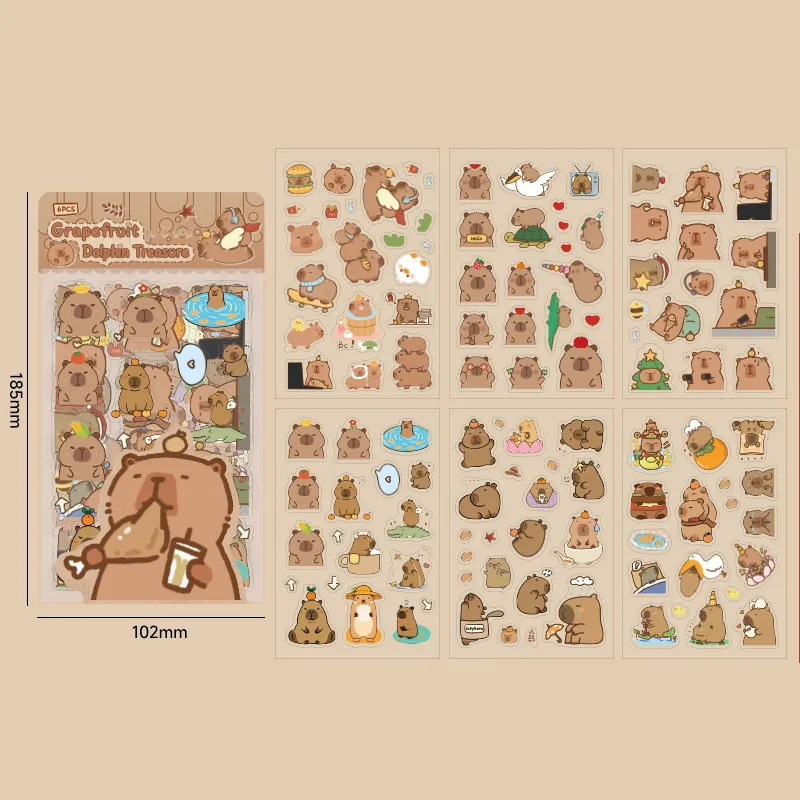 Funny Capybara Sticker Set, 6 Sheets, Water bottle Laptop Sticker