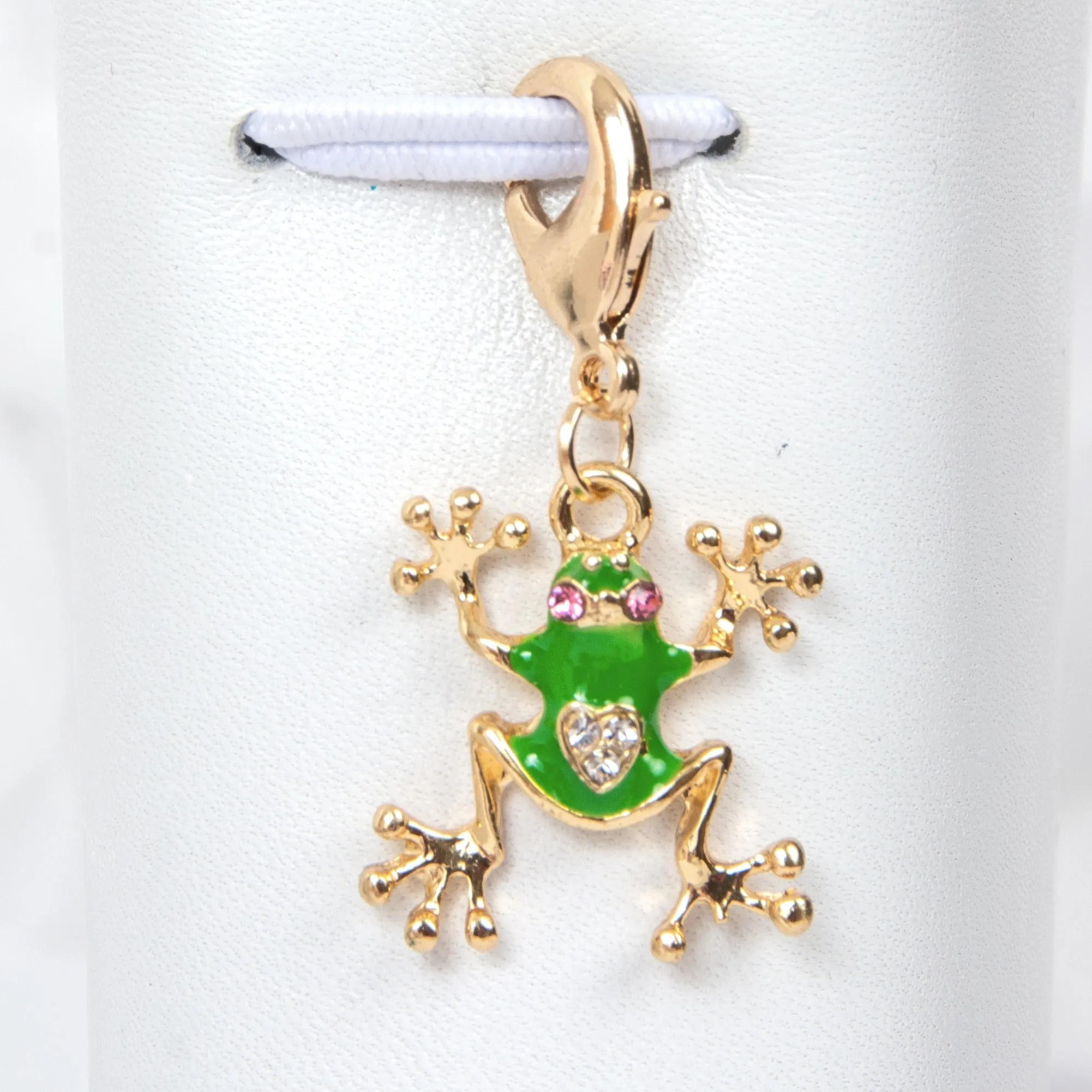 Green Enamel Frog Charm with Rhinestone Accents