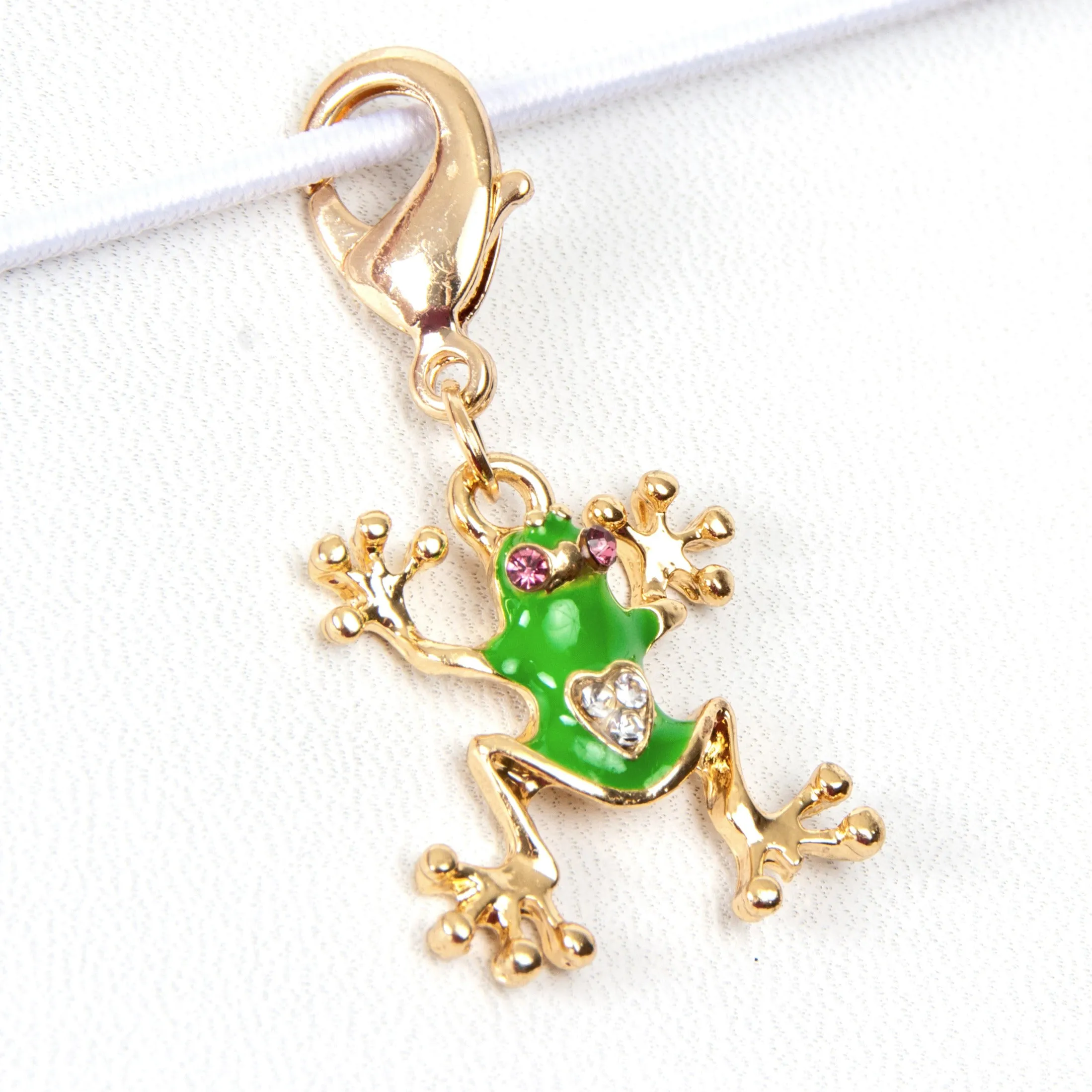 Green Enamel Frog Charm with Rhinestone Accents