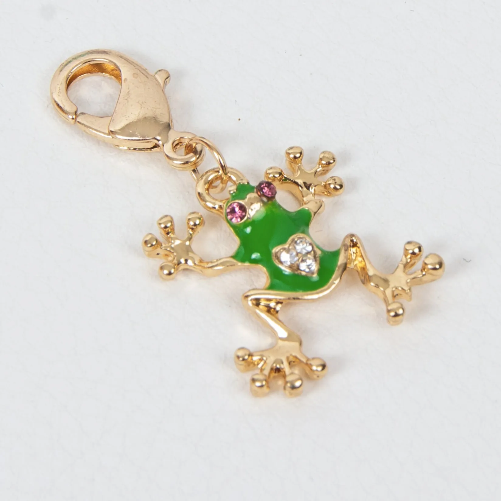 Green Enamel Frog Charm with Rhinestone Accents