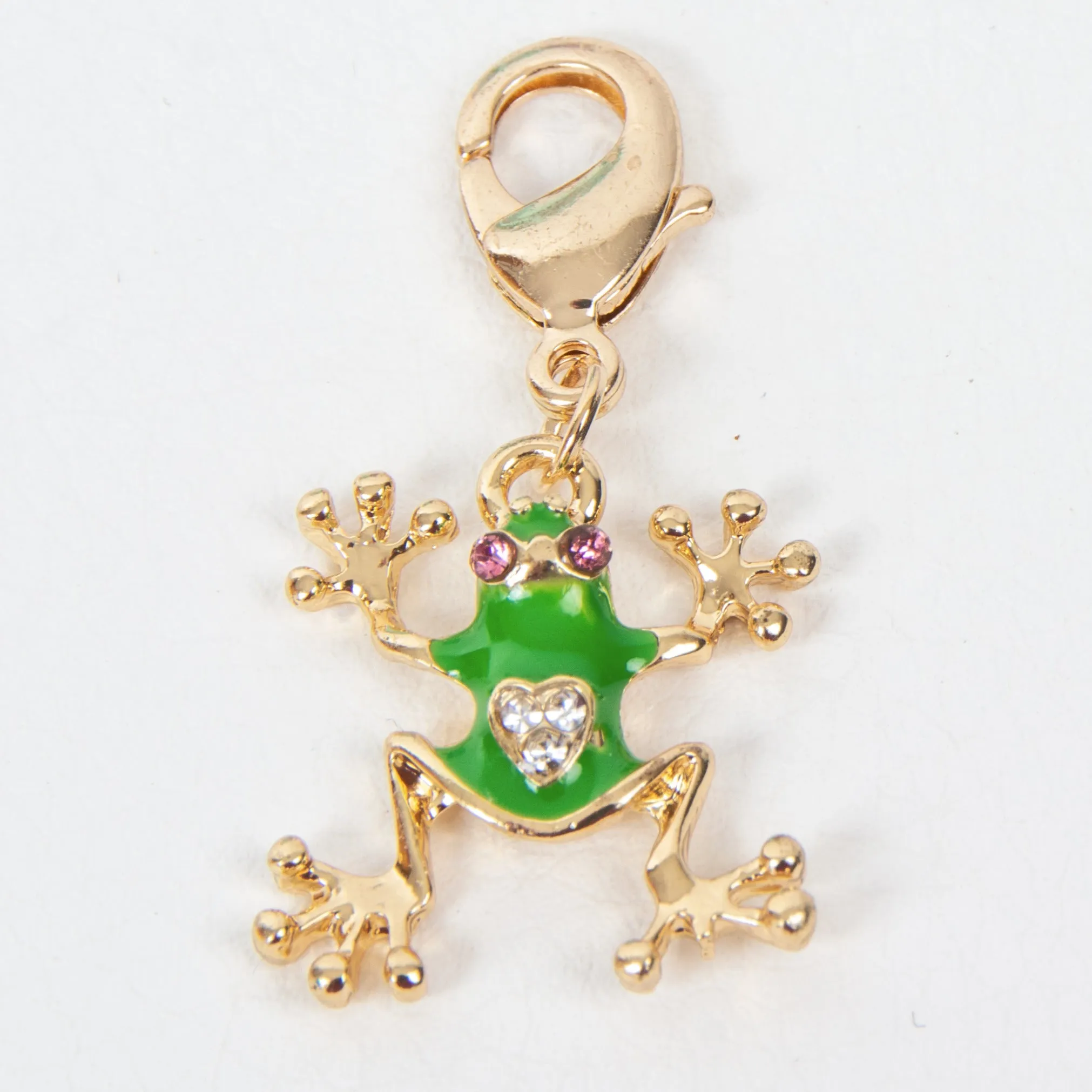 Green Enamel Frog Charm with Rhinestone Accents