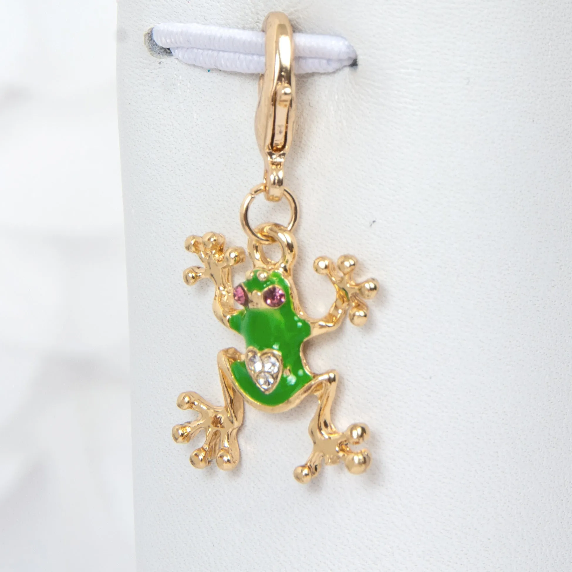 Green Enamel Frog Charm with Rhinestone Accents