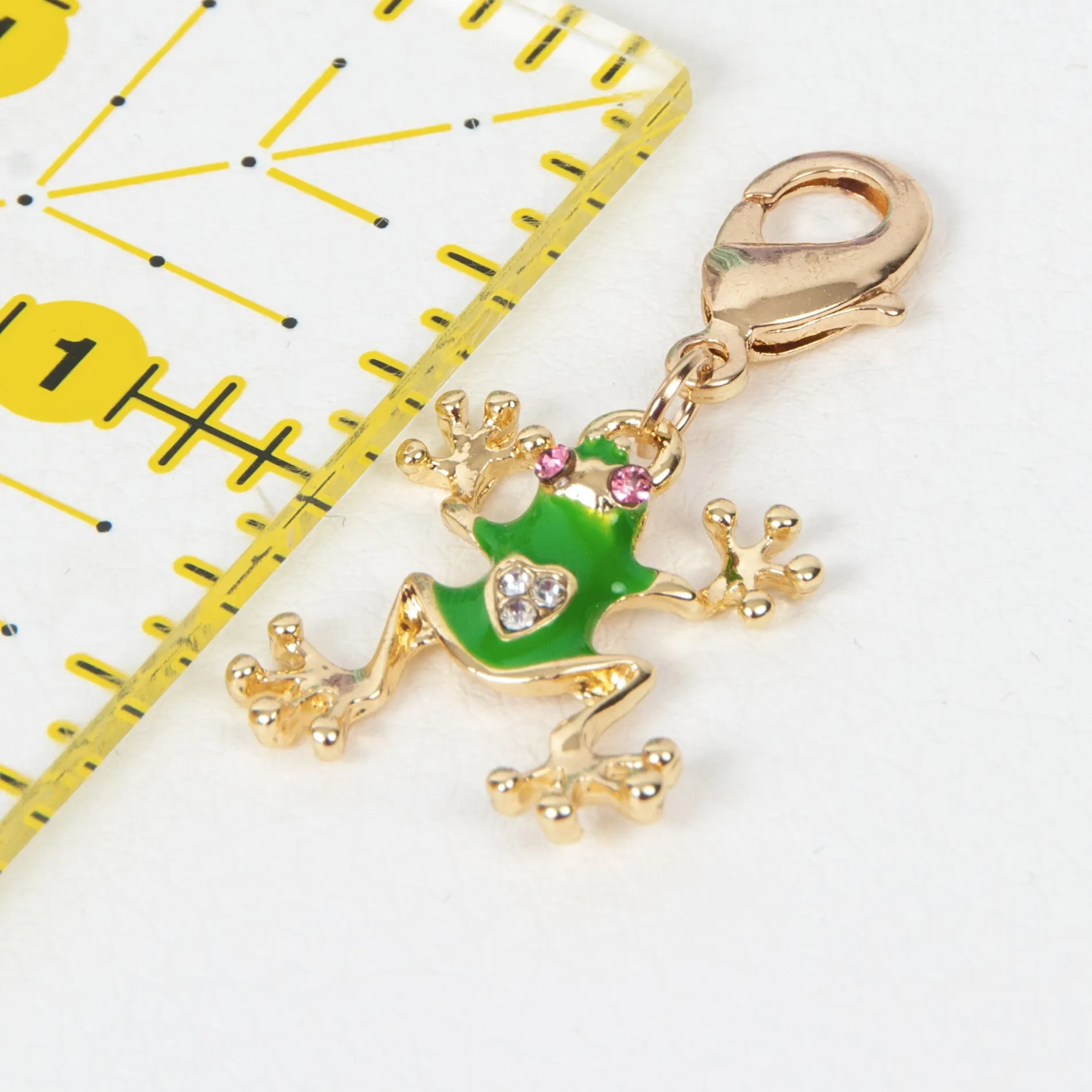 Green Enamel Frog Charm with Rhinestone Accents