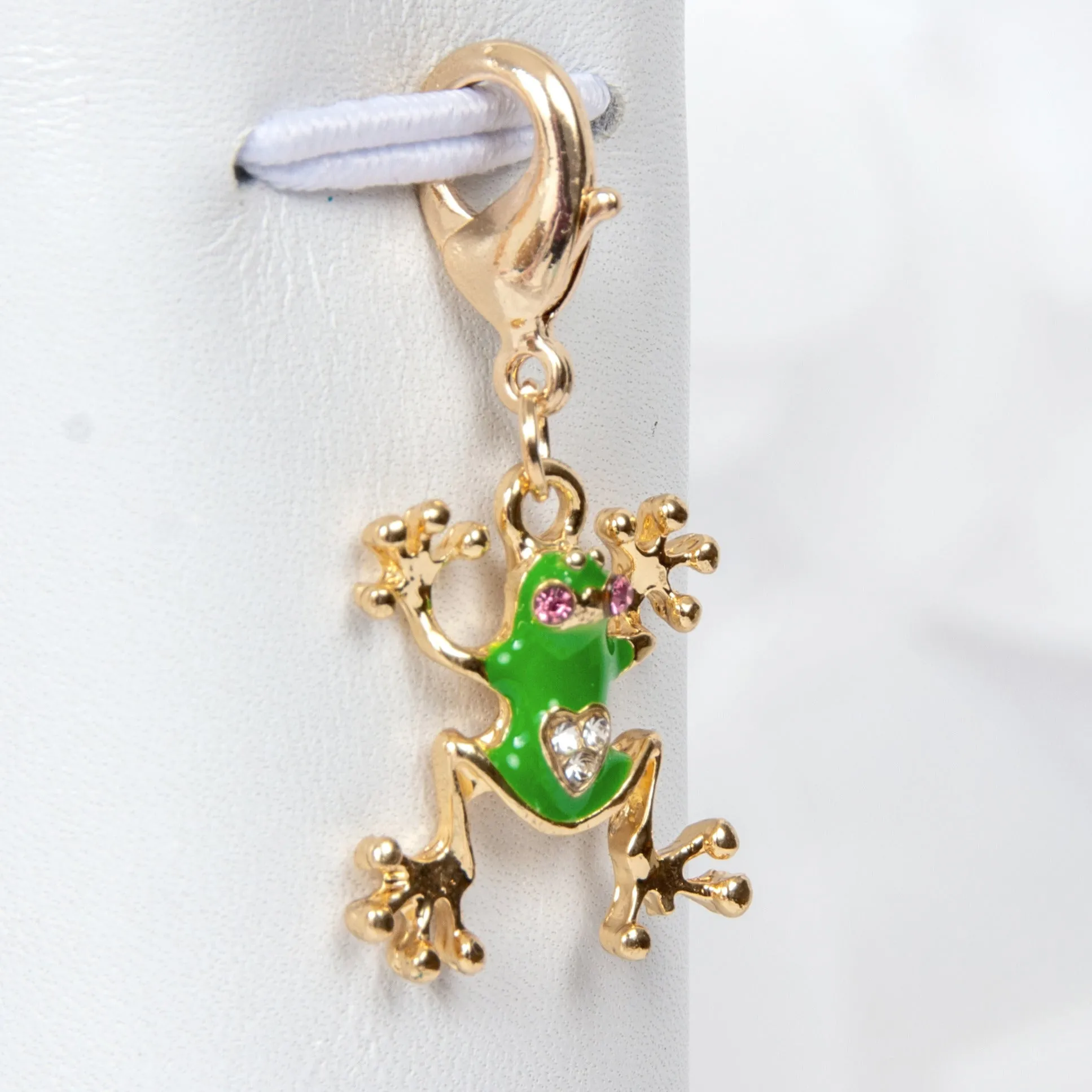 Green Enamel Frog Charm with Rhinestone Accents