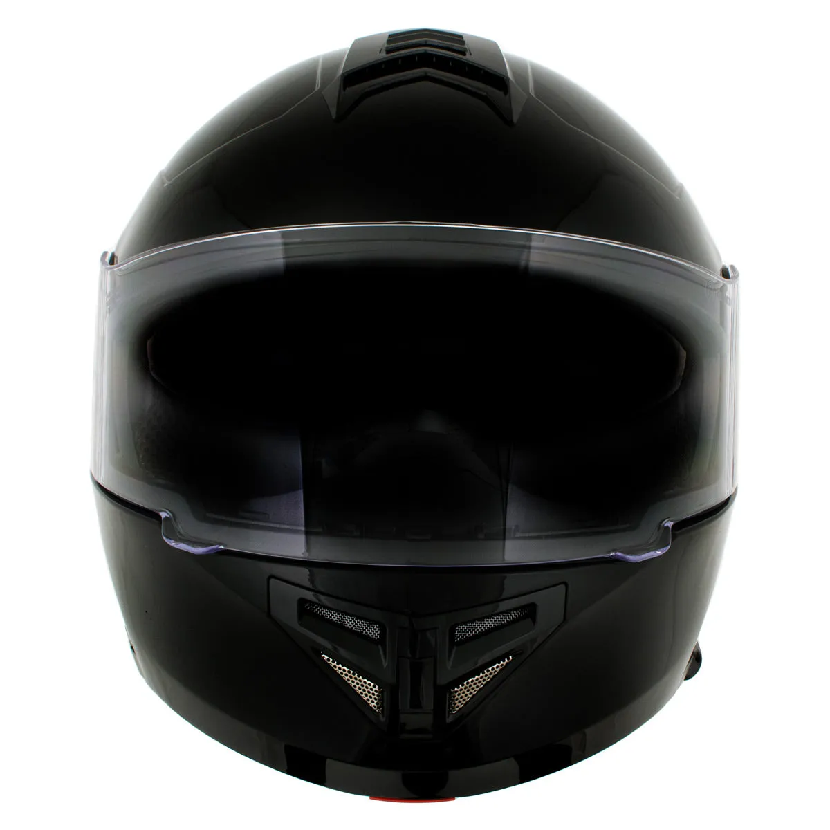 H7000 Glossy Black 'Mayday' Modular Motorcycle Helmet w/ Intercom - Built-in Speaker and Microphone for Men / Women