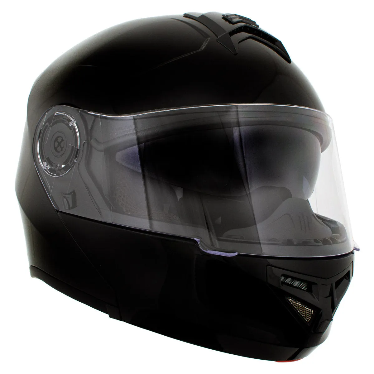 H7000 Glossy Black 'Mayday' Modular Motorcycle Helmet w/ Intercom - Built-in Speaker and Microphone for Men / Women