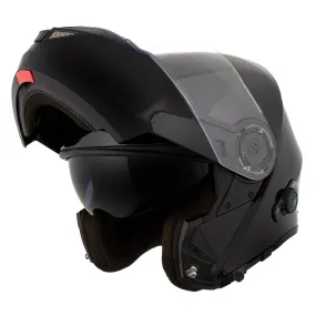 H7000 Glossy Black 'Mayday' Modular Motorcycle Helmet w/ Intercom - Built-in Speaker and Microphone for Men / Women