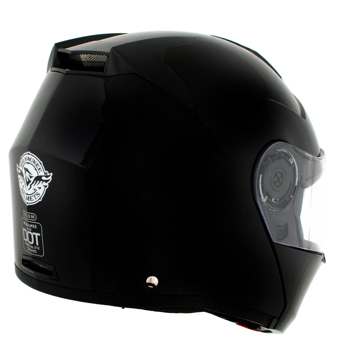 H7000 Glossy Black 'Mayday' Modular Motorcycle Helmet w/ Intercom - Built-in Speaker and Microphone for Men / Women