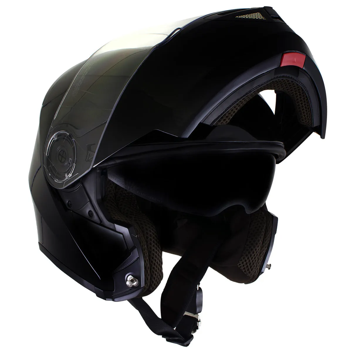 H7000 Glossy Black 'Mayday' Modular Motorcycle Helmet w/ Intercom - Built-in Speaker and Microphone for Men / Women