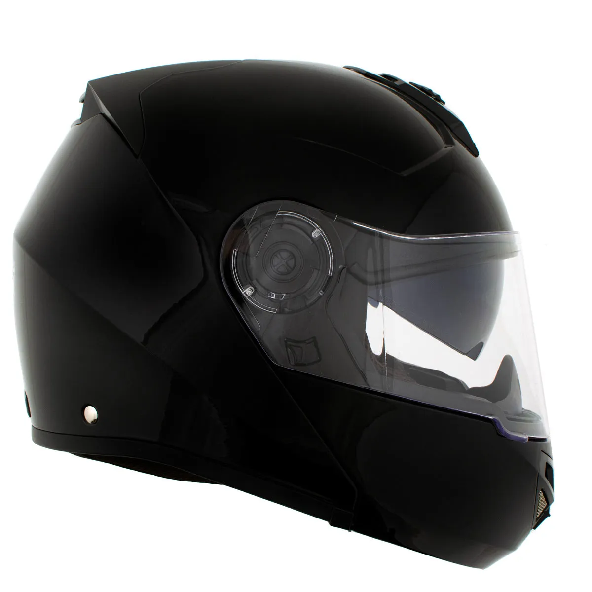 H7000 Glossy Black 'Mayday' Modular Motorcycle Helmet w/ Intercom - Built-in Speaker and Microphone for Men / Women