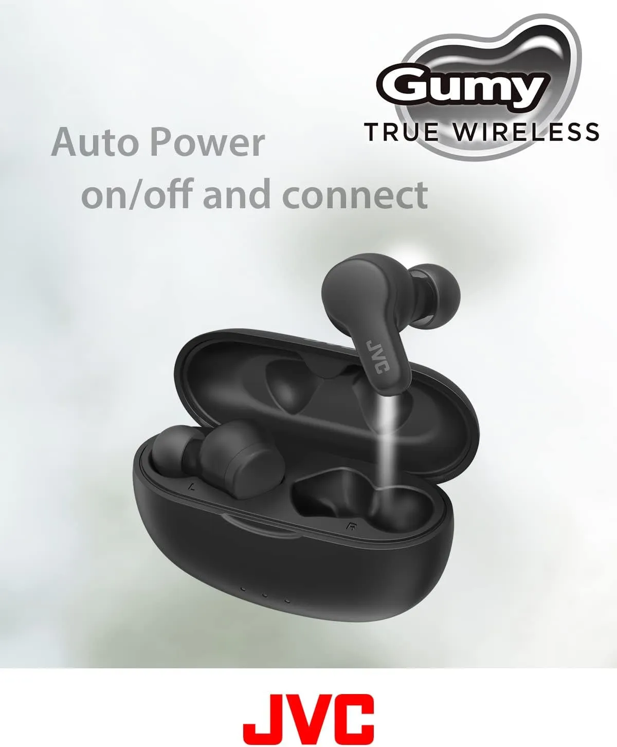 HA-Z77T-B Gumy True Wireless Bluetooth Earbuds, Maximum 24 hours of playtime, Quick Charge, Single ear use, IPX4 water & sweat resistant, Compact charging case (Black)