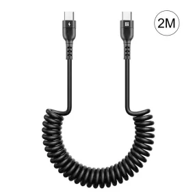 HAWEEL 2m 5A Retractable Coiled USB-C Fast Charging Cable - PD Compatible with Multiple Devices