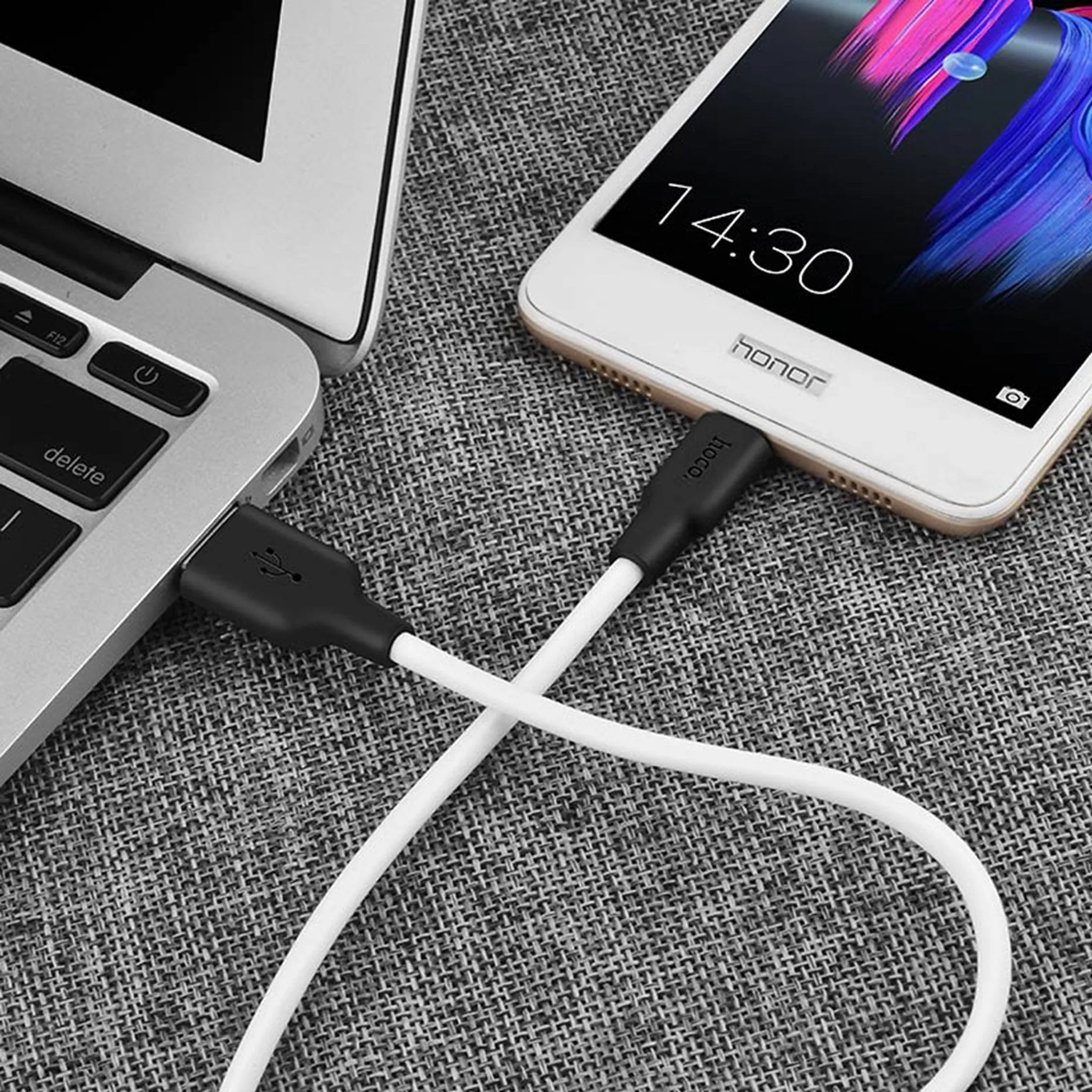 HOCO X21 Silicone micro charging cable - black＆white