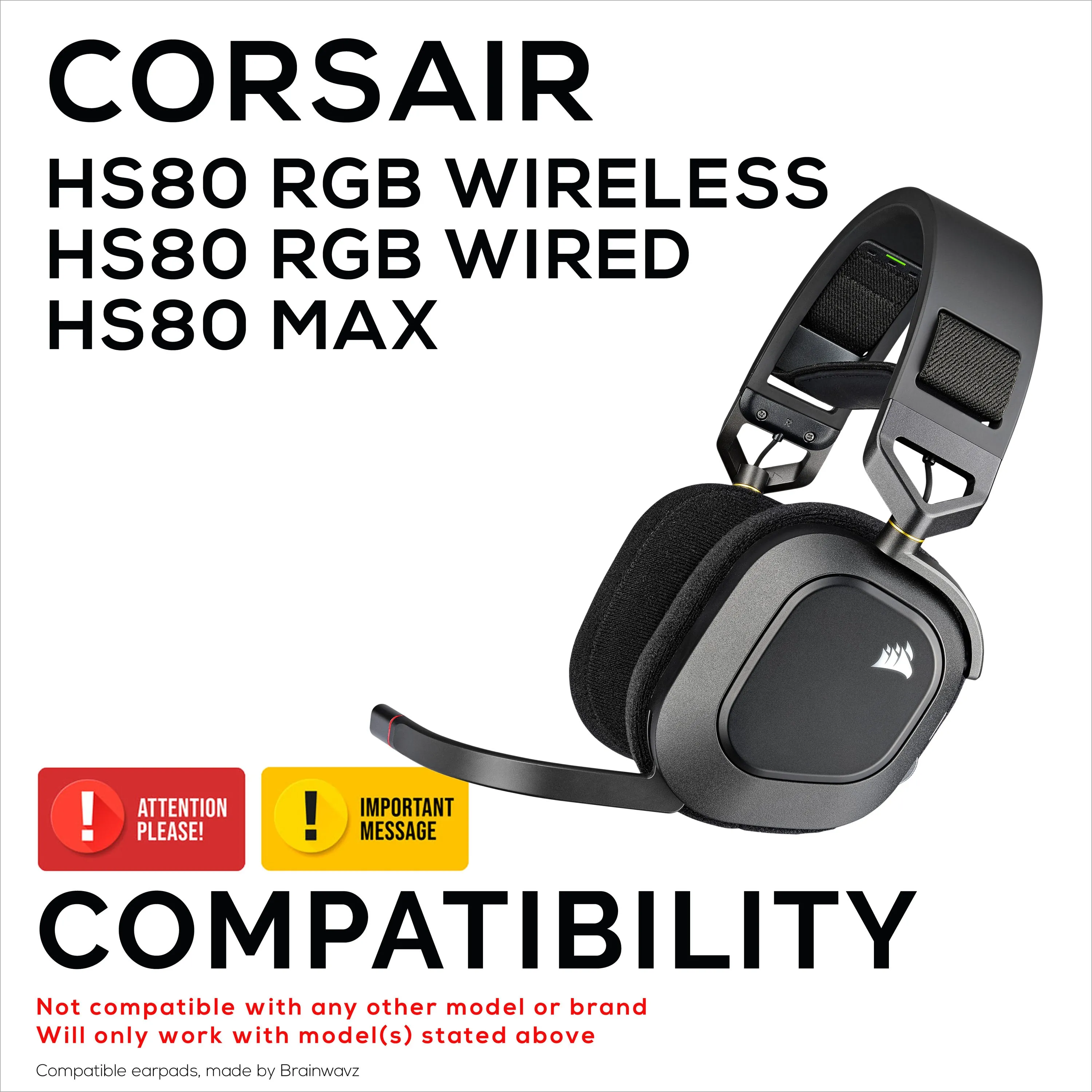 Hybrid Earpads for Corsair HS80 RGB Wireless, Wired & HS80MAX Gaming Headphones, Soft Cool Gel, Super Soft Fabric, w/ PU Leather & Thicker Memory Foam