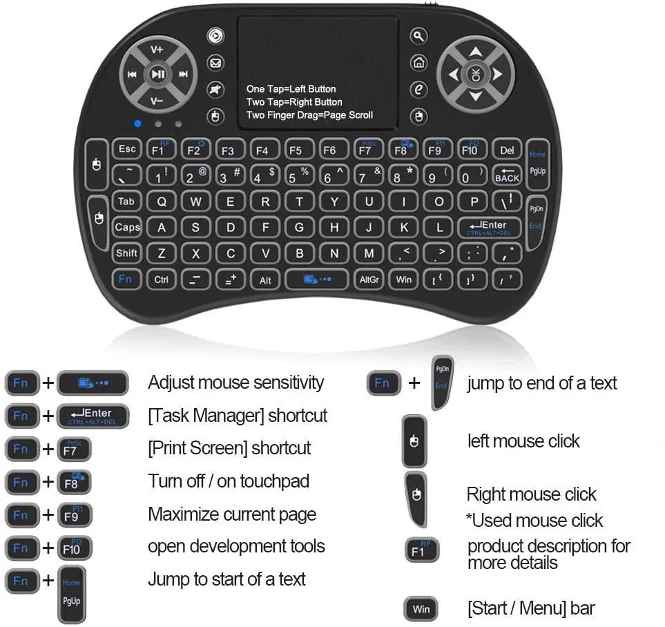 I8 2.4G Mini Wireless Keyboard With Touchpad Qwerty