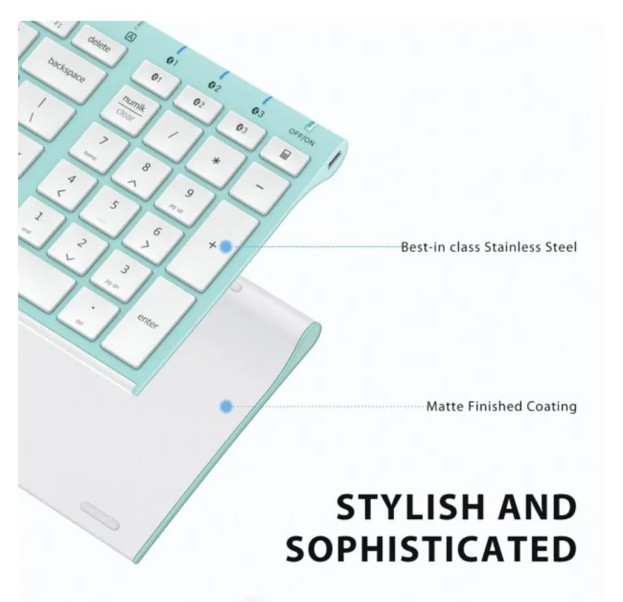 iClever BK10 Universal Bluetooth Wireless Keyboard with Rechargeable Ultra-Slim with Number Pad, Ergonomic Design, Full Size, Stable Connection for Windows, iOS, Android, (GREEN, BLACK) BK-10 BK 10