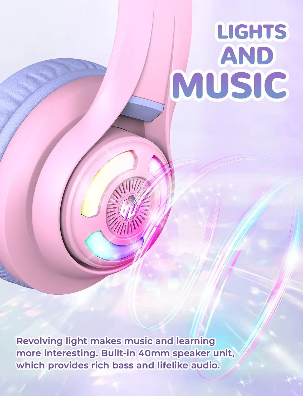 iClever BTH13 Bluetooth 5.0 Headphones with 3 setting Volume Limiter Features and up to 45H Playtime for Kids 3-16yrs old C04-2083N-01