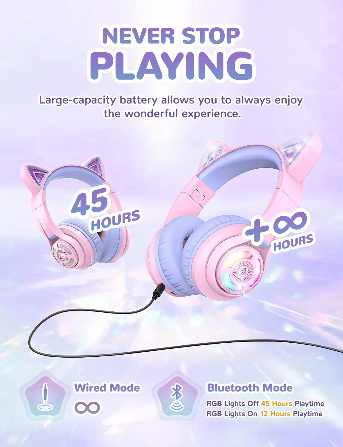 iClever BTH13 Bluetooth 5.0 Headphones with 3 setting Volume Limiter Features and up to 45H Playtime for Kids 3-16yrs old C04-2083N-01