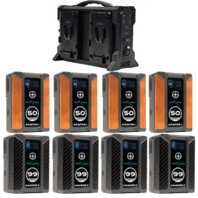 Indipro 4x Kratos 99Wh, 4x Kratos 50Wh V-Mount Li-Ion Batteries and Quad V-Mount Battery Charger Kit