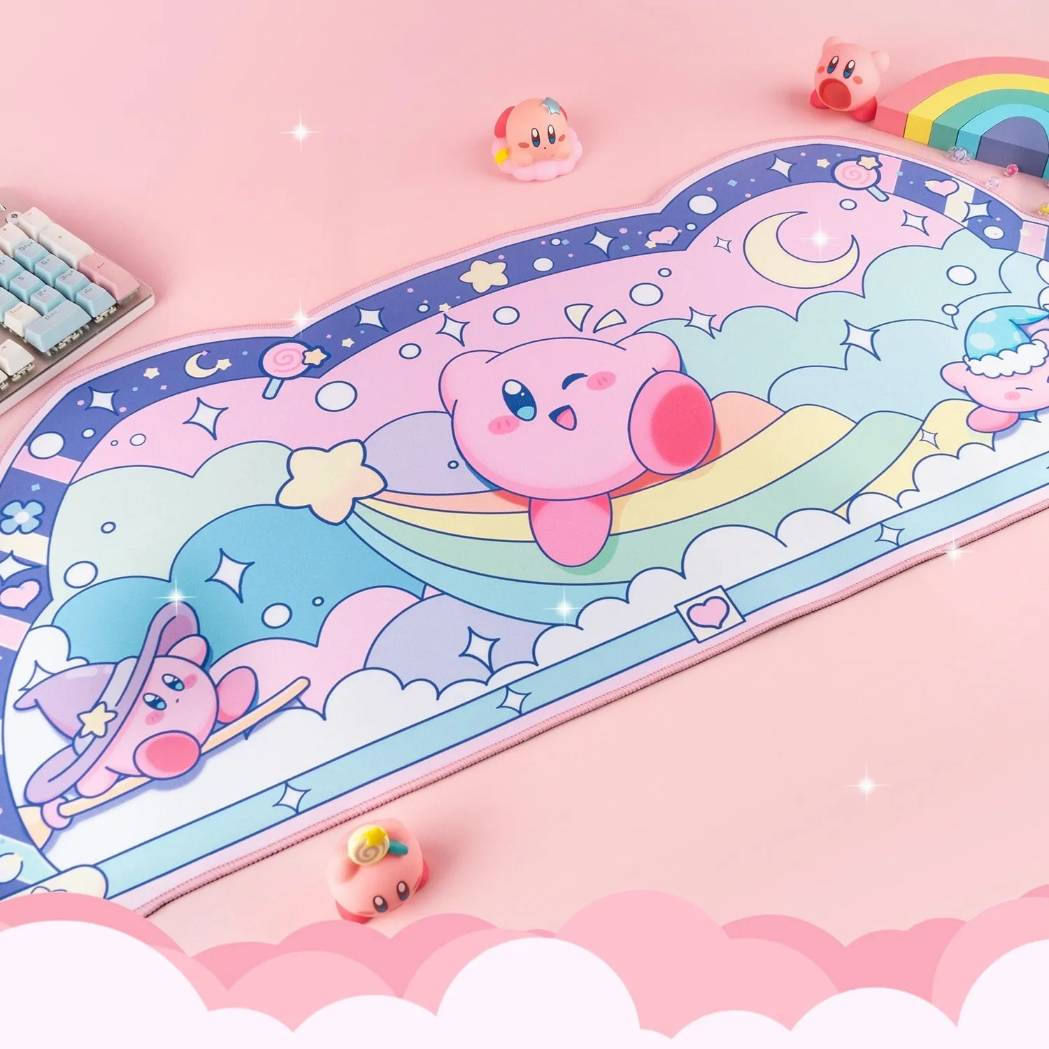 Kawaii Desk Mat Bundle – 3 Pack Anime Kirby Sakura Shark Mousepads