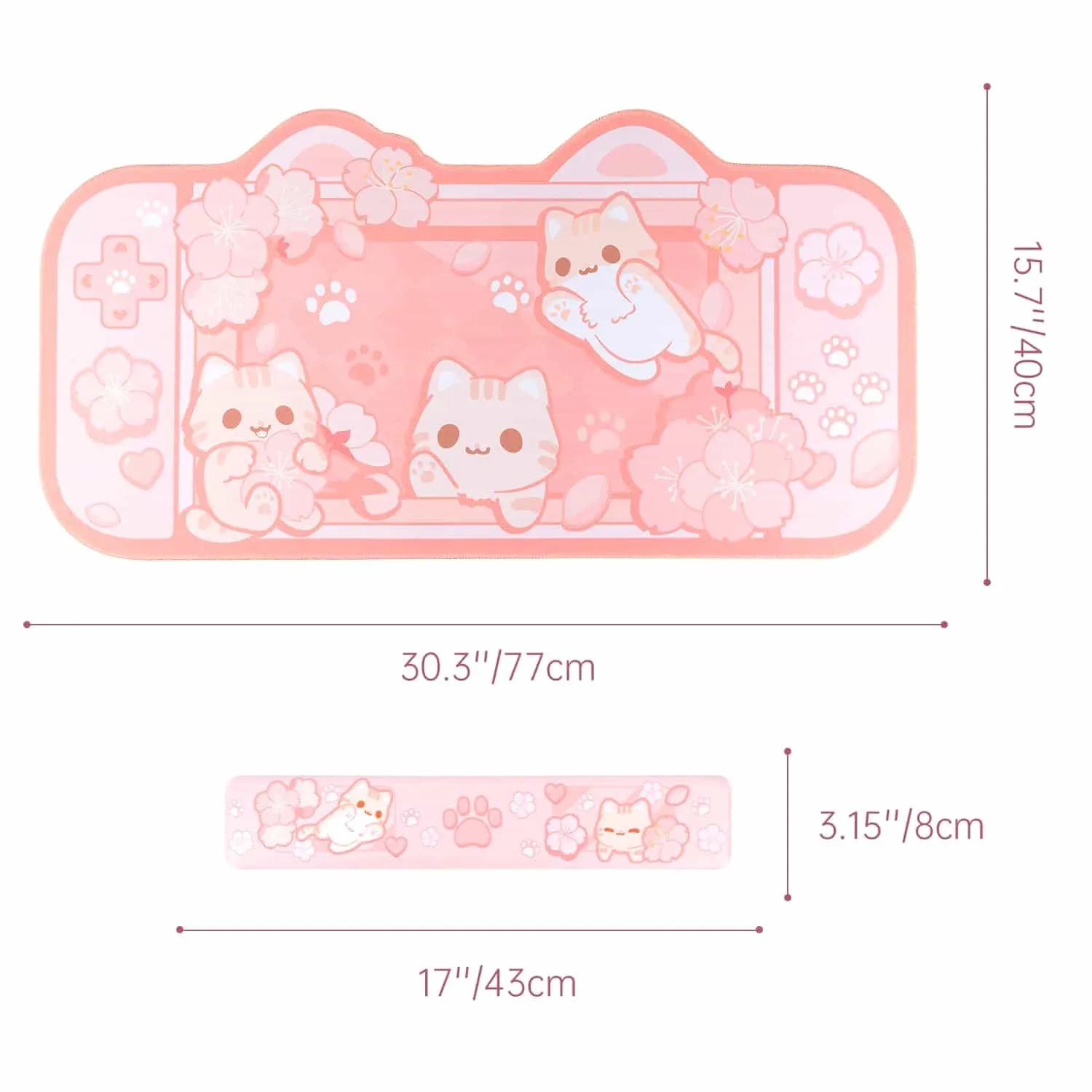 Kawaii Desk Mat Bundle – 3 Pack Anime Kirby Sakura Shark Mousepads