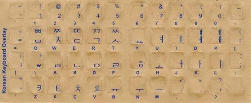 Korean Keyboard Stickers - Transparent with Blue Letters