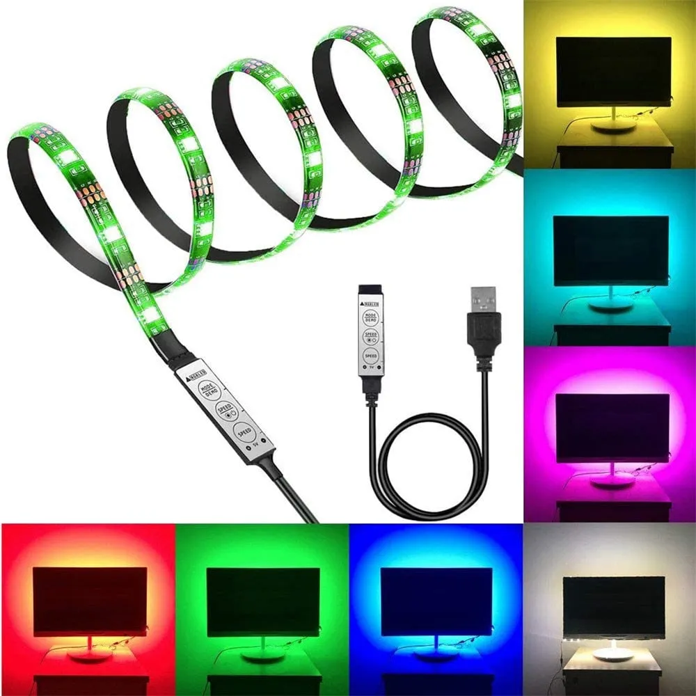 LED Strip 5050 RGB Not waterproof 30LED TV Background Lighting USB DC5V 1M 2M 3M 5M DIY Flexible LED Light.Music mini controller