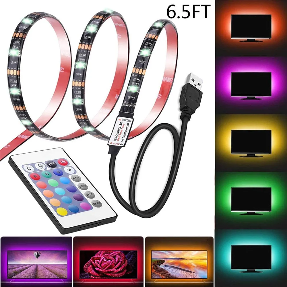 LED Strip 5050 RGB Not waterproof 30LED TV Background Lighting USB DC5V 1M 2M 3M 5M DIY Flexible LED Light.Music mini controller