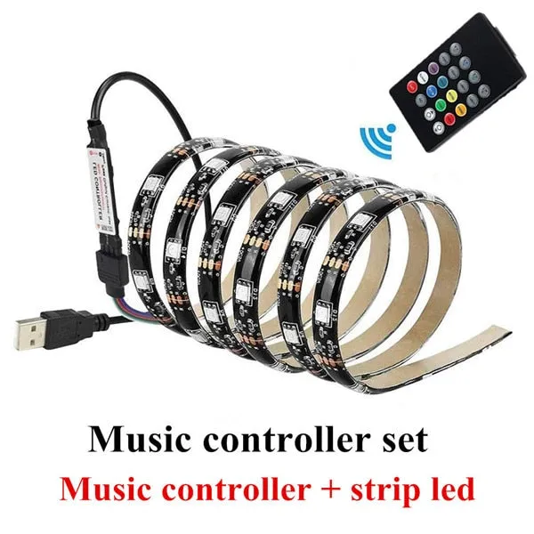 LED Strip 5050 RGB Not waterproof 30LED TV Background Lighting USB DC5V 1M 2M 3M 5M DIY Flexible LED Light.Music mini controller