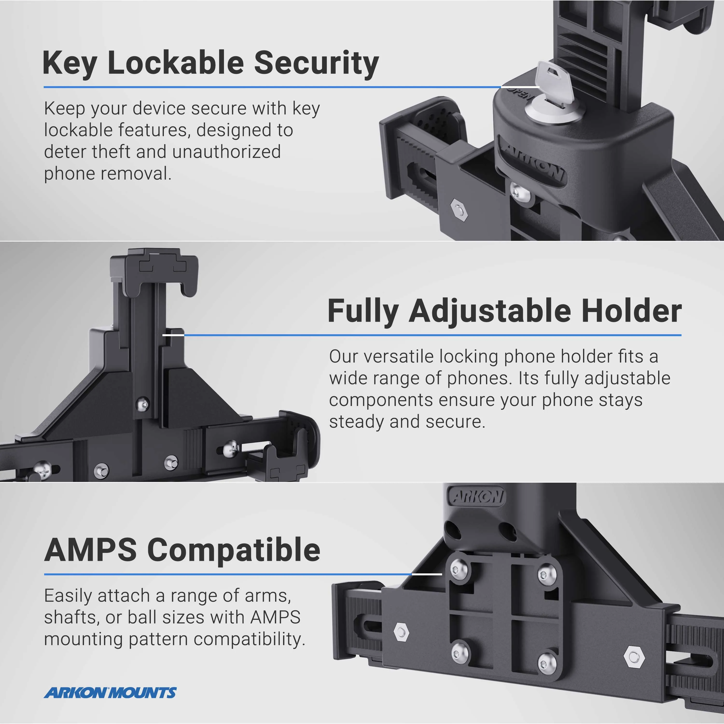 LockVise™ Locking Seat Rail or Floor Phone Mount