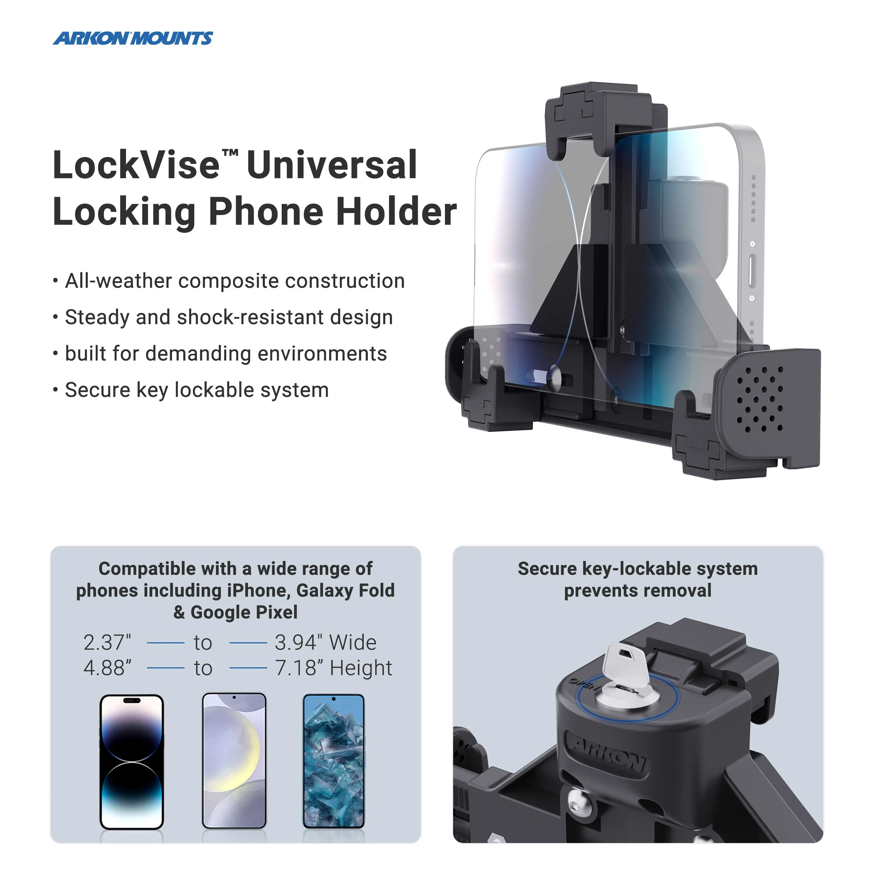 LockVise™ Locking Seat Rail or Floor Phone Mount