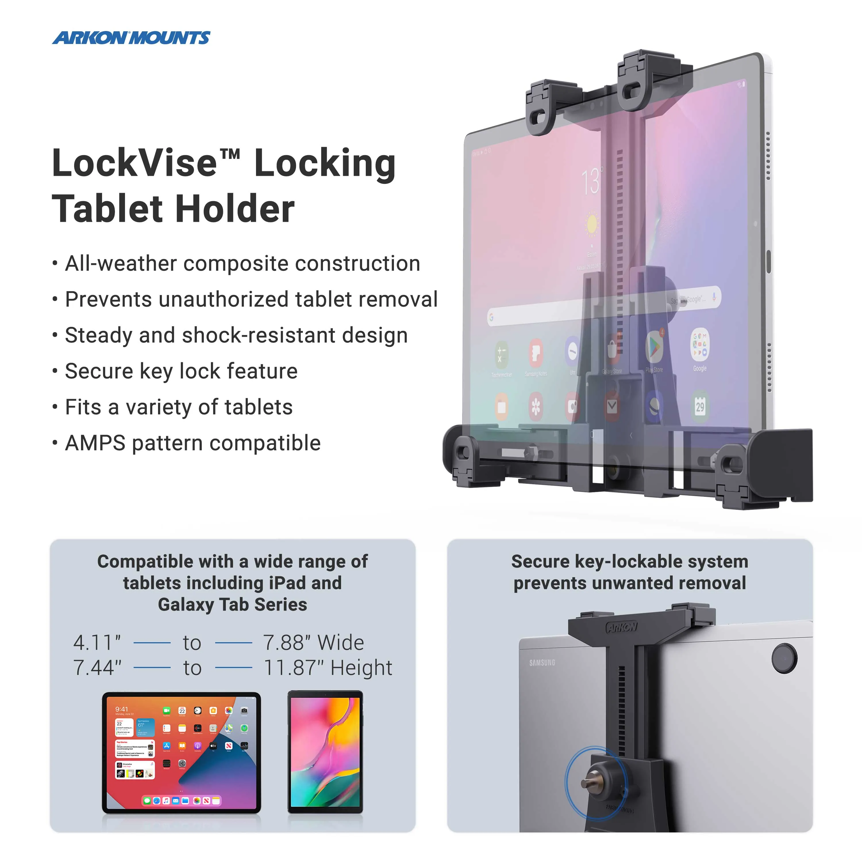 LockVise™ Locking Seat Rail Tablet Mount with 22" Gooseneck