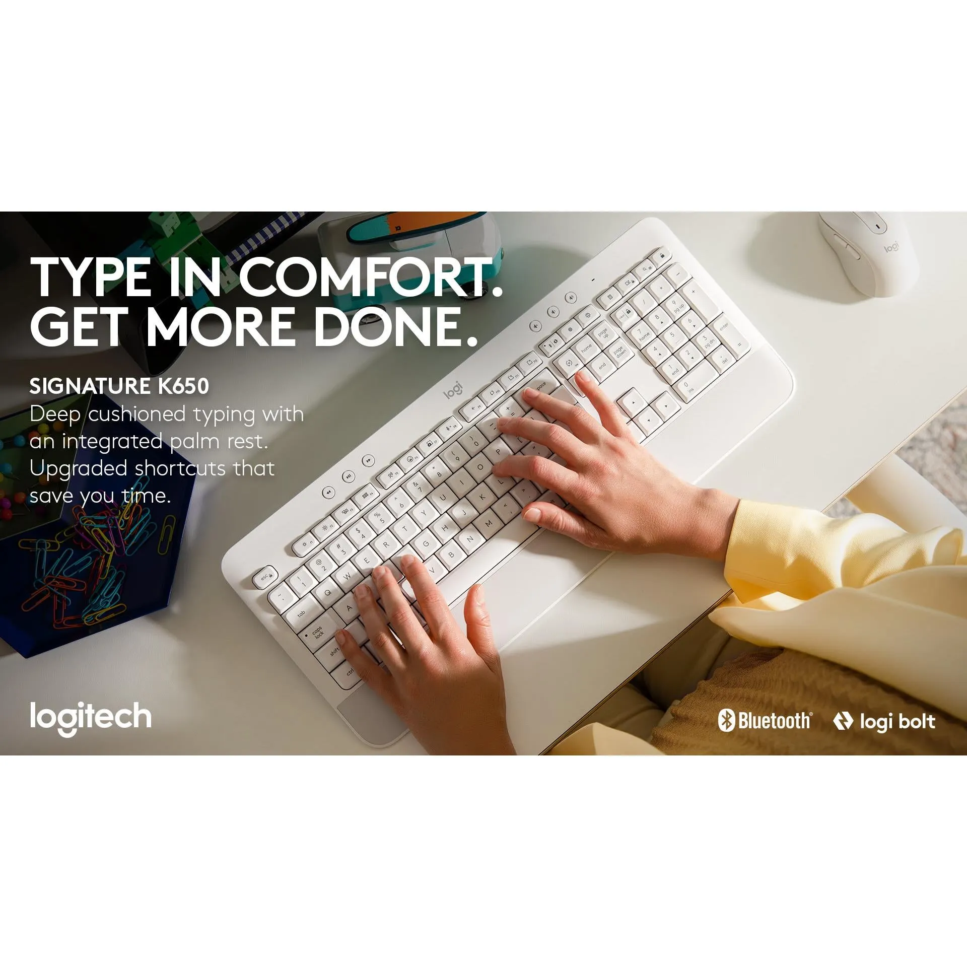 Logitech K650 Signature Wireless Keyboard (White)