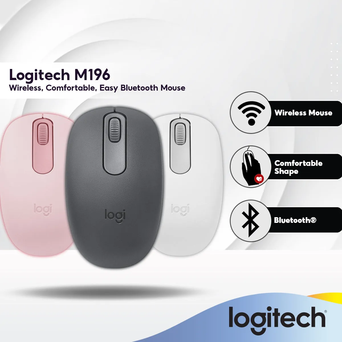 Logitech M196 Bluetooth Mouse with Compact, Contoured Shape Design | 12-Months Battery Life | Office Mouse