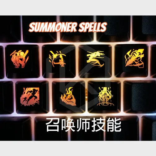 LOL Champion Skills and Summoner Spells backlit keycaps ABS laser-etched black red