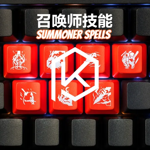 LOL Champion Skills and Summoner Spells backlit keycaps ABS laser-etched black red