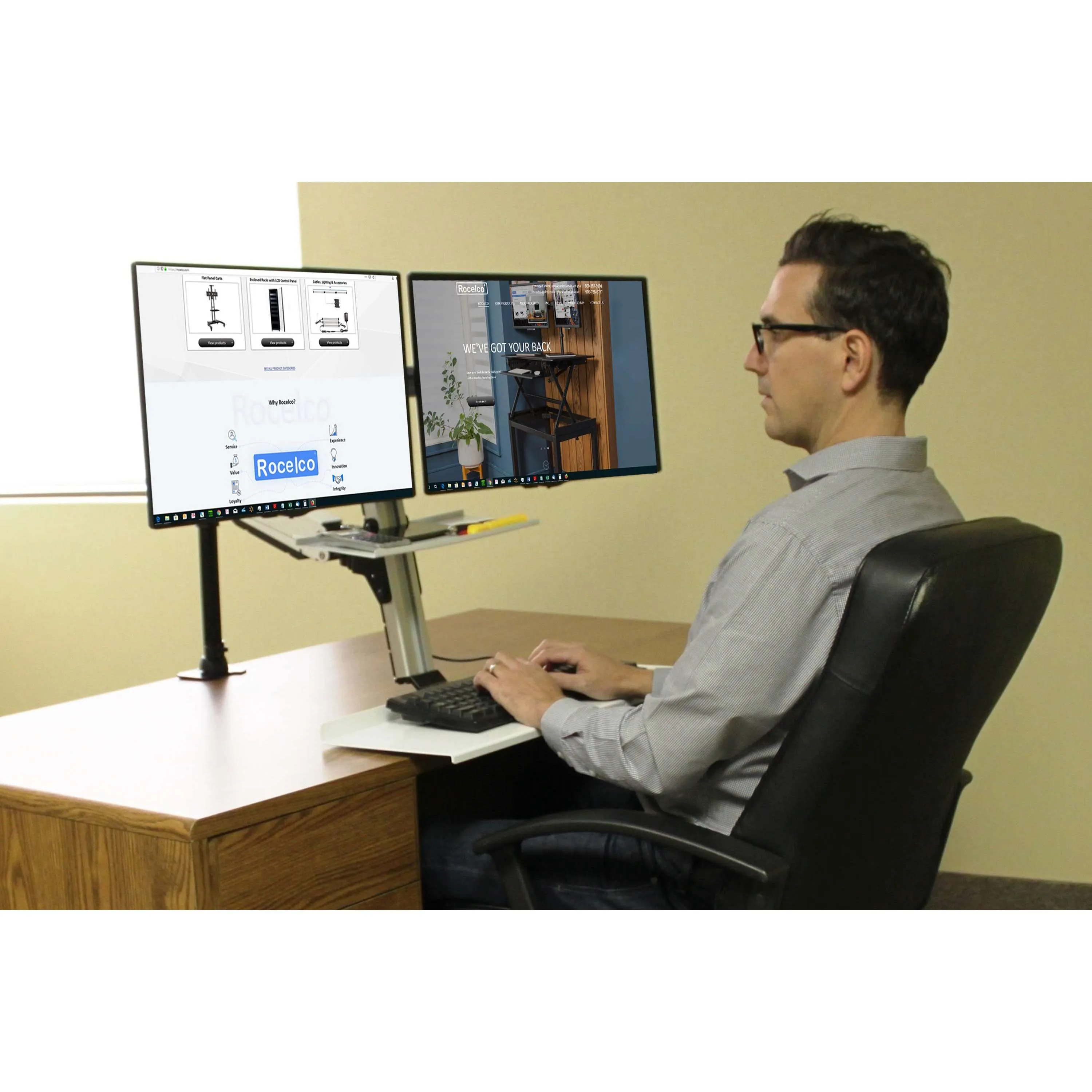 Lorell/Rocelco Dual-Monitor Ergonomic Floating Desk with Arm & Tray, R EFD-EFD2-EFDT