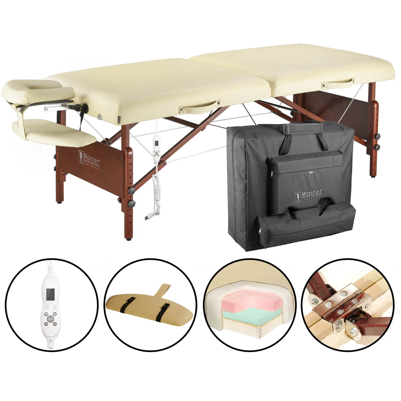 Master Massage 70cm DEL RAY Portable Massage Table Package with THERMA-TOP - Built-In Adjustable Heating System (Sand Color)