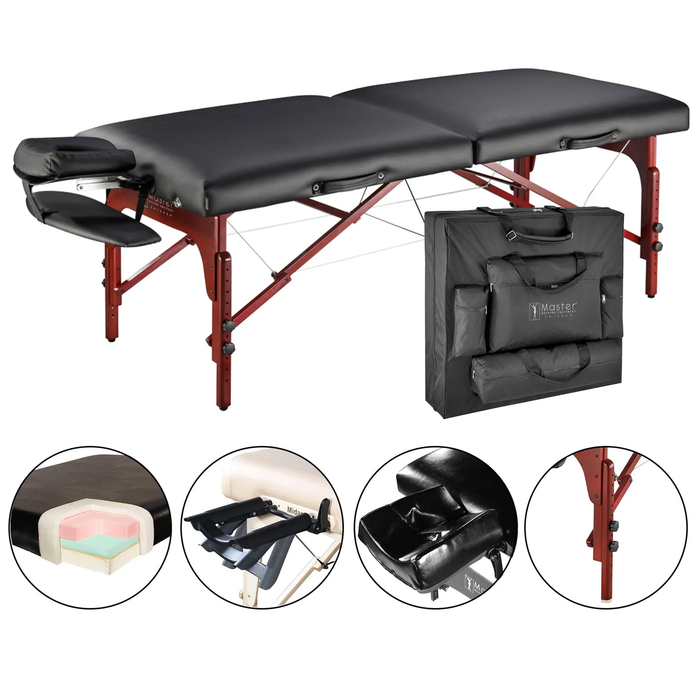 Master Massage 70cm Memory Foam Montclair Portable Massage Table Package with MEMORY FOAM, Shiatsu Cables, Reiki Panels!