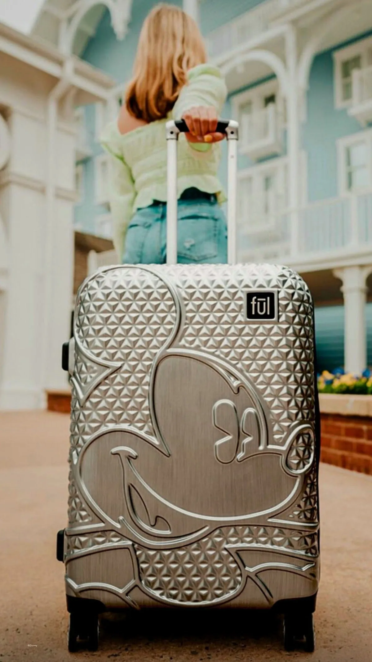 Mickey Mouse Rolling Luggage FŪL Disney Luggage 22.5" Silver