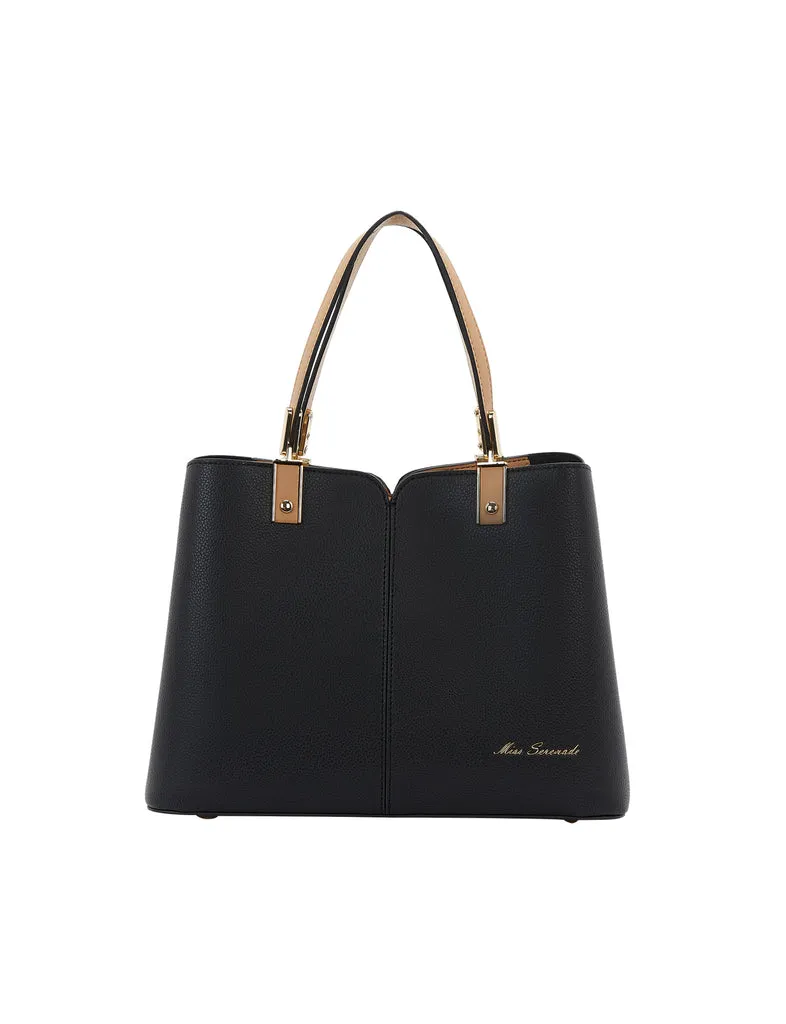 Miss Serenade - Chantal PU triple sect tote - Black-Camel