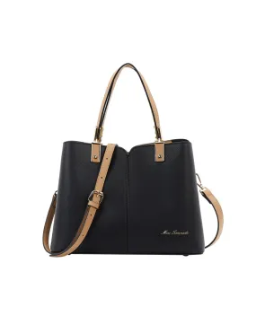 Miss Serenade - Chantal PU triple sect tote - Black-Camel