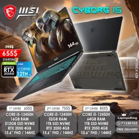 Msi Cyborg 15 A12UCX-628 Core i5-12450h Rtx 2050 144hz 15.6" Gaming Laptops (New OB)