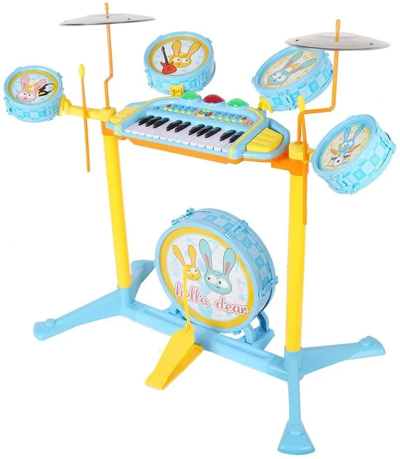 Musical Instrument Kids Jazz Drum Set with Electronic Keyboard Piano Bass Drum Pedal