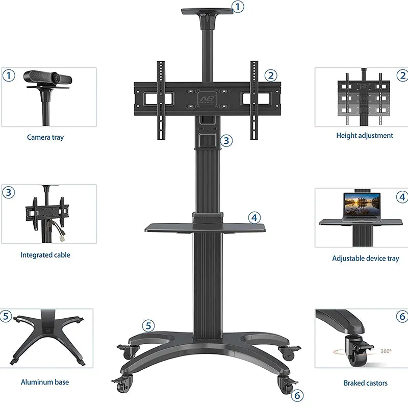 NB North Bayou AVF Series 32"-65" and 65"-85" with 35Kg / 57Kg Max Payload Mobile TV Cart with Mount Support and Wheels for LCD LED Flat Screen TVs | AVF1500, AVF1800