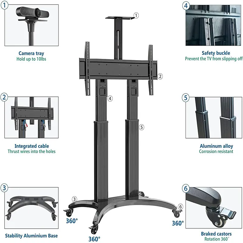 NB North Bayou AVF Series 32"-65" and 65"-85" with 35Kg / 57Kg Max Payload Mobile TV Cart with Mount Support and Wheels for LCD LED Flat Screen TVs | AVF1500, AVF1800